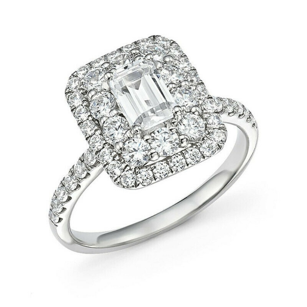 925 Silver Emerald Cut White Sapphire Ring New - Picture 3 of 4